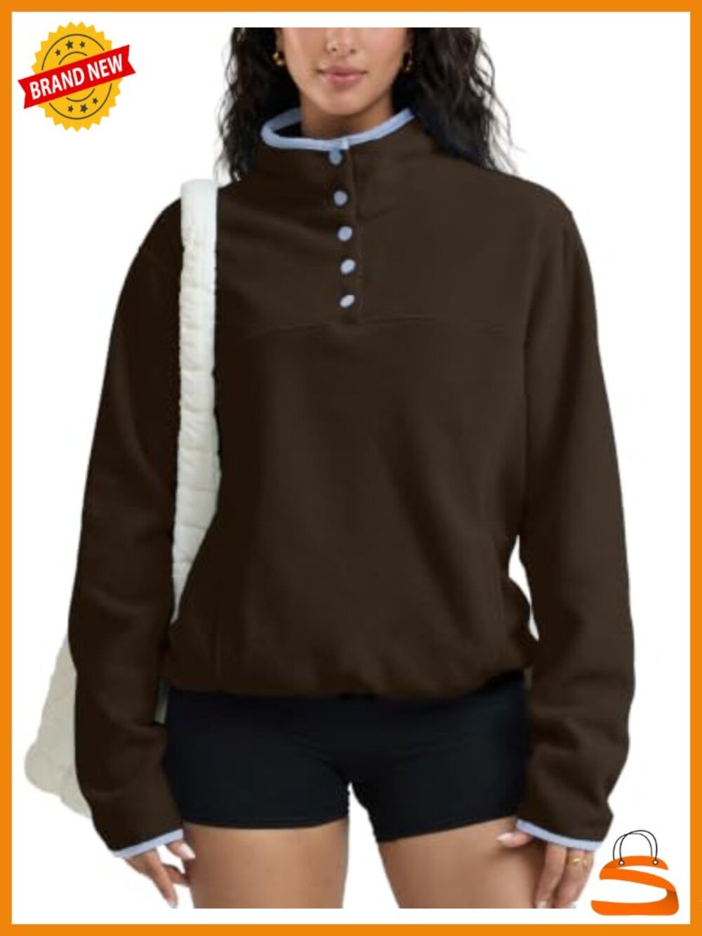 Fuzzy Fleece Pullover Sweatshirt Henley Button Down Winter Jacket with Pockets